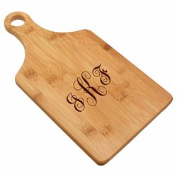 Personalized Script Monogram Bamboo Paddle Shape Cutting Board