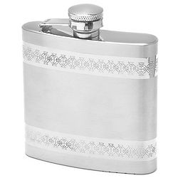 Small Engraved Brushed Finish Flask with Ornate Striping
