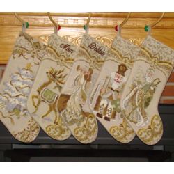 Glittering Silver and Gold Needlepoint Christmas Stocking