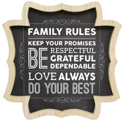 Wooden Family Rules Wall Art with Black Printed Backing