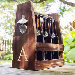 Personalized Rustic Craft Beer Caddy with Bottle Opener
