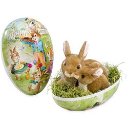 Mom and Baby Bunny Stuffed Animals in Big Easter Egg
