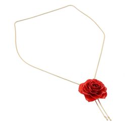 Garden Rose in Red Gold Plate and Rose Lariat Necklace