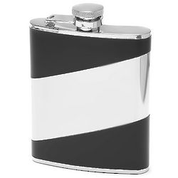 Small Leather Flask with Diagonal Stainless Steel Pattern