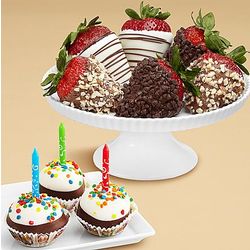 3 Birthday Brownie Pops & 6 Chocolate Chip Covered Strawberries