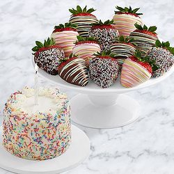 Petite Birthday Cake and Full Dozen Dipped Strawberries