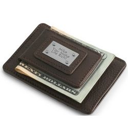 Brown Leather Money Clip with Card Holder