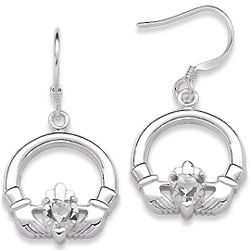 Sterling Silver April Birthstone Claddagh Earrings