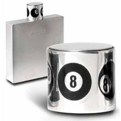 Pewter Flask with Enamel 8 Ball Cap