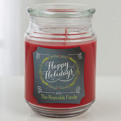 Happy Holidays Personalized Scented Glass Candle Jar