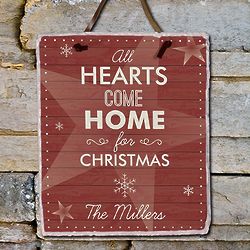 Personalized Hearts Come Home for Christmas Slate Plaque