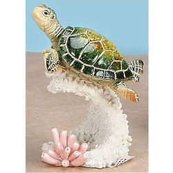 5" Swimming Sea Turtle on Pink Coral Figuriine
