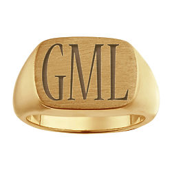 Monogrammed Gold-Plated Satin Finish Rectangle Signet Ring