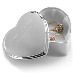 Personalized Silver Heart Trinket Box Lined in White Velour