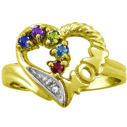 Personalized Mom Birthstone Heart Ring in Yellow Gold