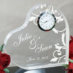 Engraved Couple's Heart Clock Keepsake Plaque