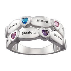 Personalized Name and Birthstone Sterling Silver Faux Stack Ring