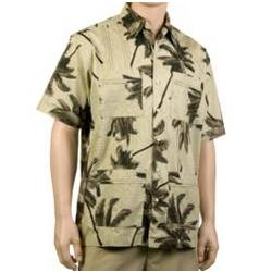 Hawaiian Guayabera Khaki Shirt with Palm Trees