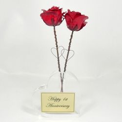 2 Antique Copper Roses in Heart Vase