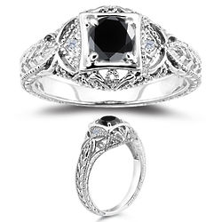 Black & White Filigree Diamond Ring in 14K White Gold