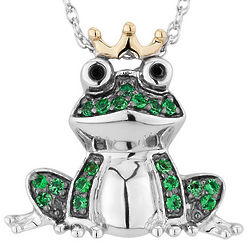 Created Emerald and Black Diamond Frog Prince Pendant