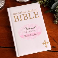 Personalized Pink Catholic Children's Baptism Bible