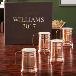 Koln Copper Beer Steins with Engraved Wooden Gift Box