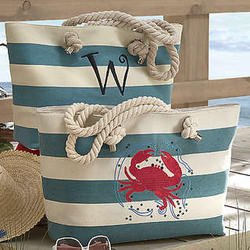 Personalized Striped Crab Bag with Rope Handles