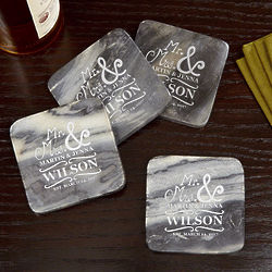 4 Personalized Mr. & Mrs. Matisse Marble Coasters