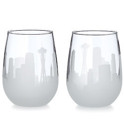 2 Etched Skyline Wine Glasses