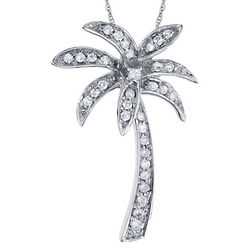 Palm Tree Diamond Pendant Necklace in 10 Karat White Gold