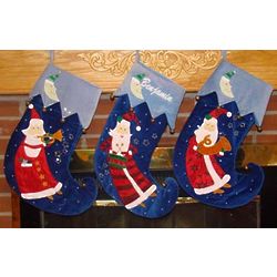 Velvet Blue Dancing Santa Personalized Christmas Stocking