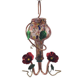 Multi-Color Swirl Glass and Copper Hummingbird Feeder