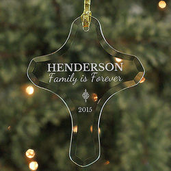 Engraved Family Glass Cross Ornament