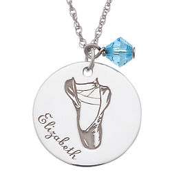 Personalized Silver Ballet Slippers Pendant with Birthstone