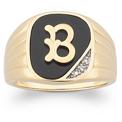 Men's Personalized Genuine Onyx Initial Ring with Diamond Accent