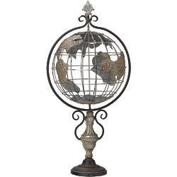 Embossed Metal Globe on Stand With Finial