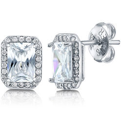 Stud Earrings with Radiant Cut Cubic Zirconia in Sterling Silver