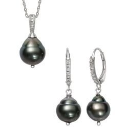 Tahitian Pearl & White Topaz Pendant and Earrings in Silver