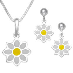 Sterling Silver Daisy Flower Necklace and Earrings
