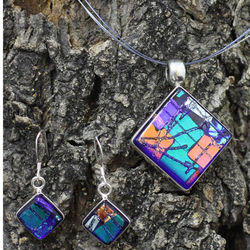 Neon Nights Dichroic Glass Earrings and Necklace