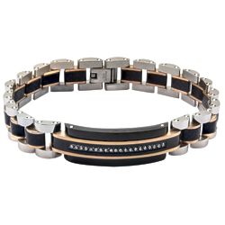 Men's Simulated Diamond & Ion Plated Bracelet in Stainless Steel