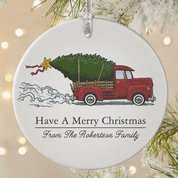 Personalized Christmas Vintage Truck Premium Ornament