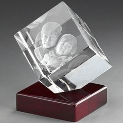 Diamond 3D Photo Crystal on Rosewood Base