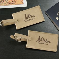 Engraved Mr. & Mrs. Leather Luggage Tag Set