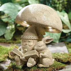 Lighted Gnome and Bunny Garden Sculpture
