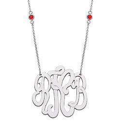 Sterling Silver Monogram Pendant on Birthstone Chain Necklace