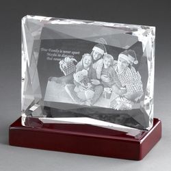 Multi-Facet 3D Photo Crystal on Rosewood Base