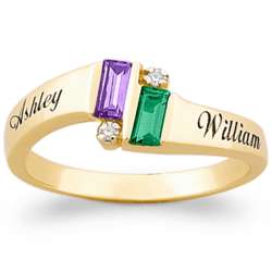 18K Gold Over Sterling Couple's Emerald-Cut Birthstone Name Ring