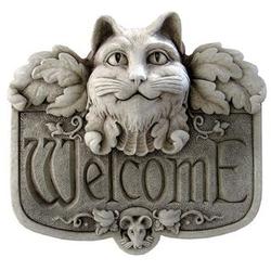 Gothic Cat Welcome Hand-Cast Stone Plaque